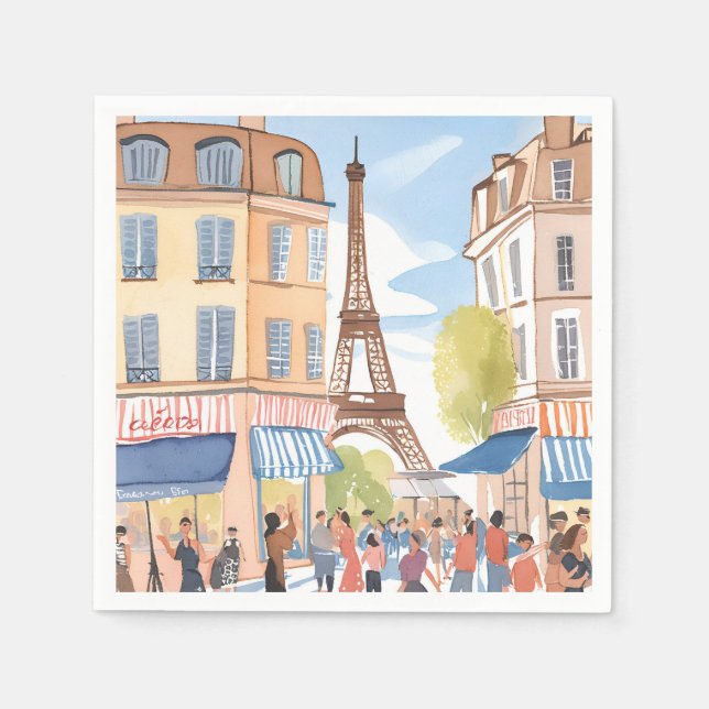 Paris France Eiffel Tower Watercolor Travel Napkin (Front)