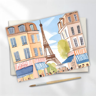 Paris France Eiffel Tower | Watercolor Travel Postcard