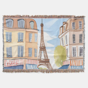 Paris France Eiffel Tower Watercolor Travel Throw Blanket