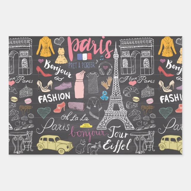 Paris France Eiffel Tower Wrapping Paper Sheet (Front 3)