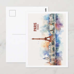 Paris France Famous Travel Place Watercolor Postcard