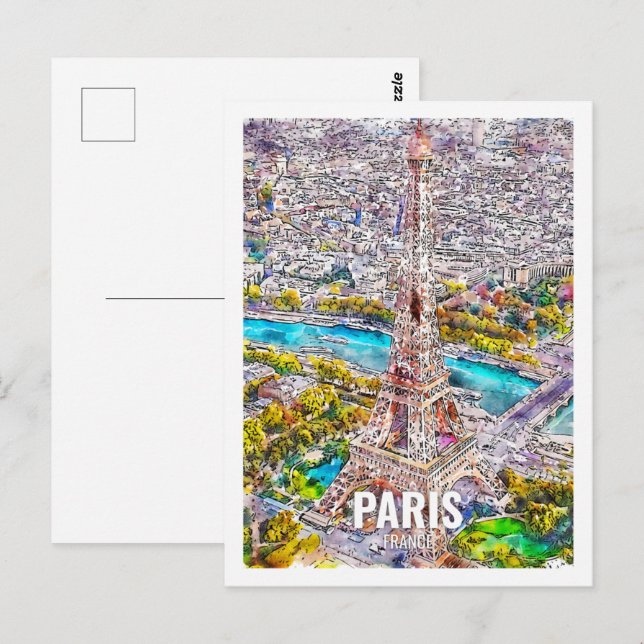 Paris France Famous Travel Place Watercolor Postcard (Front/Back)