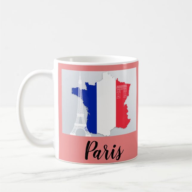 Paris France Flag Map Eiffel Tower Coffee Mug (Left)