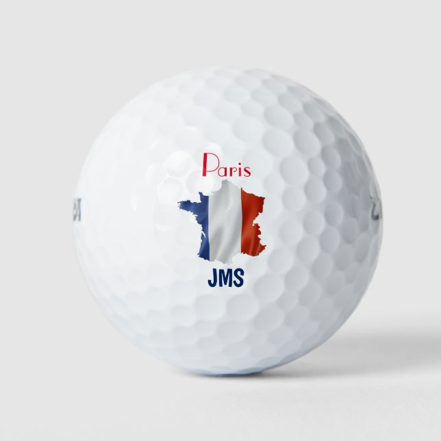 Paris France Flag Map Monogram Initials Golf Balls (Front)