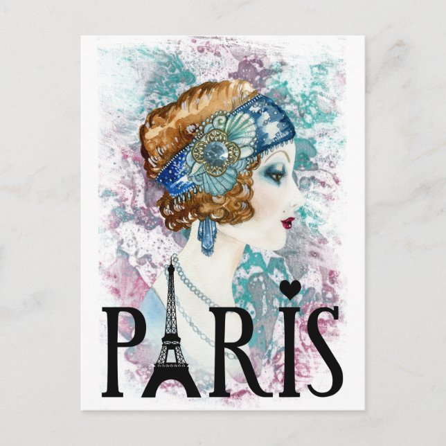 Paris France flapper girl Postcard (Front)