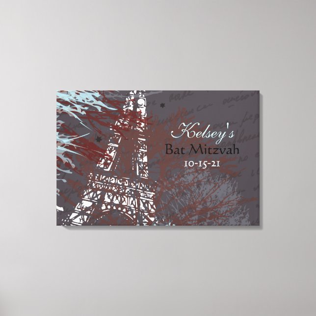 PARIS FRANCE FRENCH Bar Bat Mitzvah Sign-In Board Canvas Print (Front)