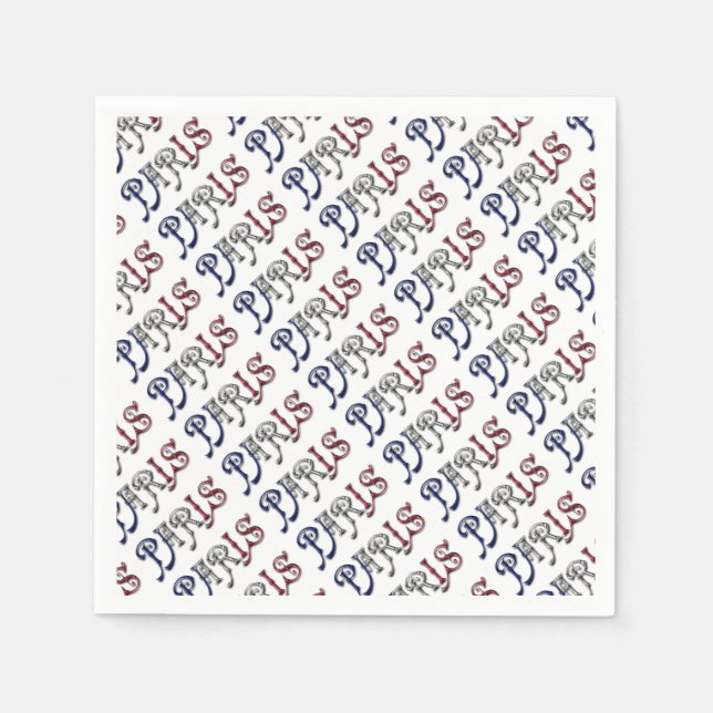 Paris France French Flag Colours Typography Napkin (Front)