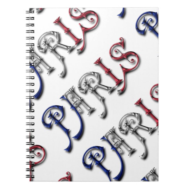 Paris France French Flag Colours Typography Notebook (Front)