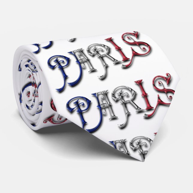Paris France French Flag Colours Typography Tie (Rolled)