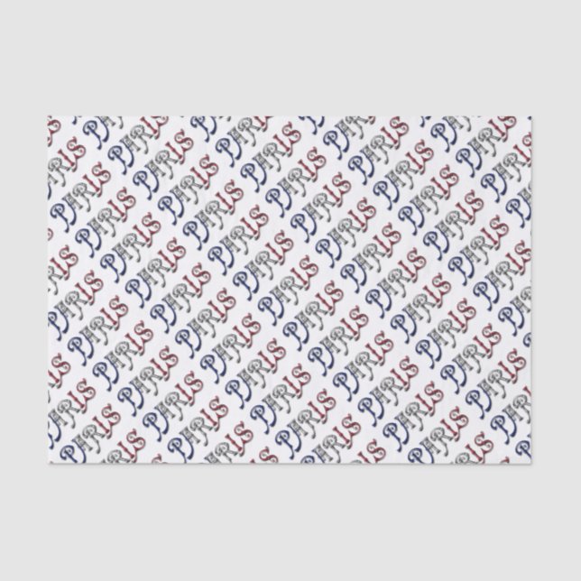 Paris France French Flag Colours Typography Tissue Paper (Front)