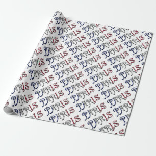 Paris France French Flag Colours Typography Wrapping Paper