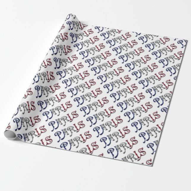 Paris France French Flag Colours Typography Wrapping Paper (Unrolled)