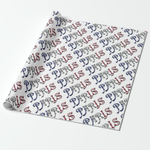 Paris France French Flag Colours Typography Wrapping Paper