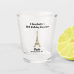 Paris France Girlfriends Birthday Party Trip Shot Glass<br><div class="desc">Are you going to celebrate your birthday in Paris, France this year? This shot glass featuring the Eiffel Tower in Paris is a perfect way to commemorate your trip with your girlfriends! Personalise with the name, date, and event name of your choice. The font and colour of the text can...</div>