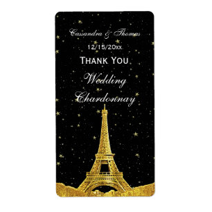 Paris France Golden Skyline #1 Stars Wine Label TY