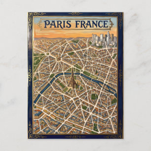 Paris France Hand-Painted Enamel Map Art Postcard