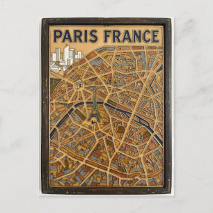 Paris France Hand-Painted Enamel Map Art Postcard