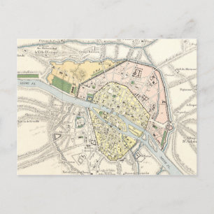 Paris, France: Historical, Vintage Map Postcard