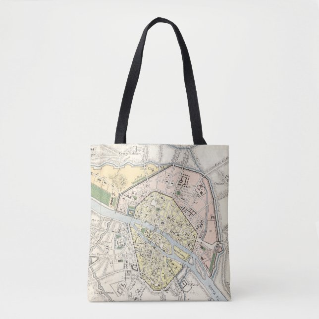 Paris, France: Historical, Vintage Map Tote Bag (Front)