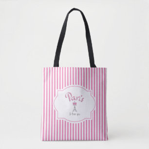 Paris, France, I love you, Pink Stripes Tote Bag