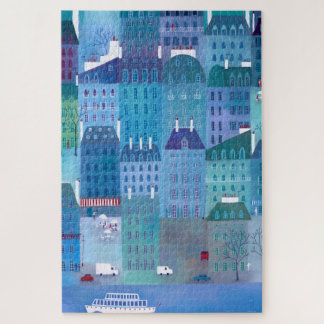 Paris France in Spring Blue Cityscape Painting Jigsaw Puzzle