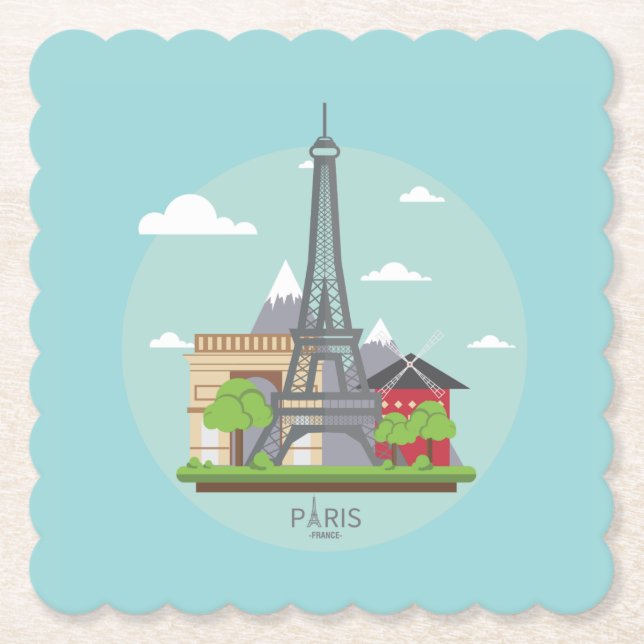 Paris France Landmarks Eiffel Tower Drink Coaster (Front)