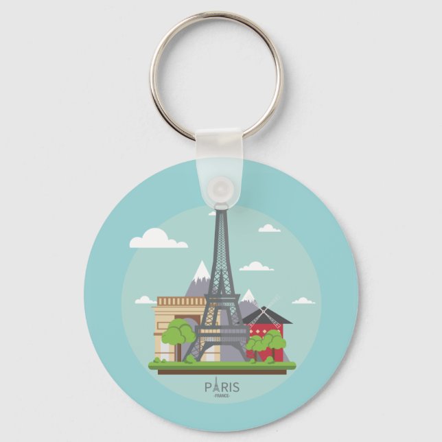 Paris France Landmarks Eiffel Tower Key Chains (Front)