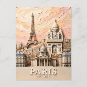 Paris France Landmarks Textured Cityscape Painting Postcard