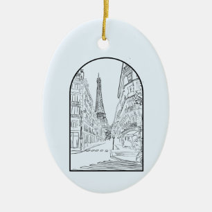 Paris, France Line Drawing  Ceramic Tree Decoration