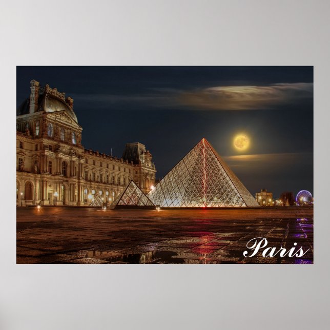 Paris France Louvre Museum Pyramid Travel Photo Poster (Front)