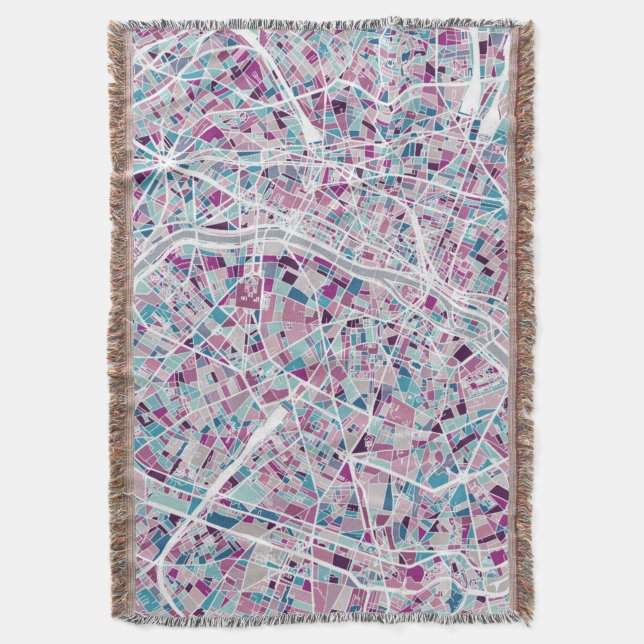 Paris France Map Throw Blanket (Front Vertical)