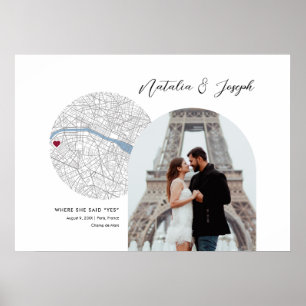 Paris France Map Wedding Engagement Photo Gift Poster