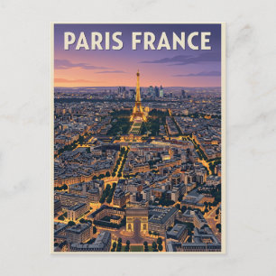 Paris France Mid-Century Modern Skyline Art Postcard