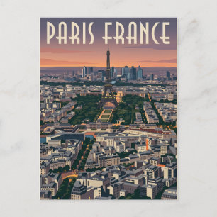 Paris France Mid-Century Modern Skyline Art Postcard