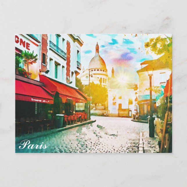 Paris France Montmartre Watercolor Travel Postcard (Front)