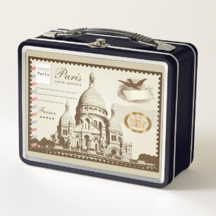 Paris France Non-Postage Postcard Metal Lunch Box