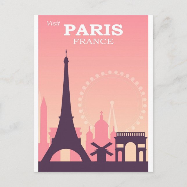 Paris France Pink Vintage Travel Postcard (Front)