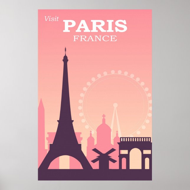 Paris France Pink Vintage Travel Poster (Front)
