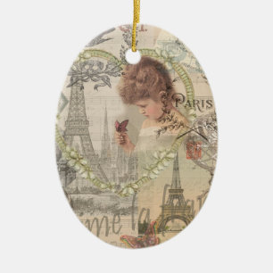 Paris France Pretty Girl Eiffel Ceramic Tree Decoration
