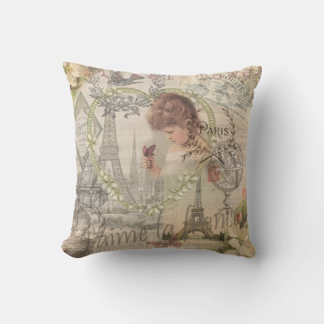 Paris France Pretty Girl Eiffel Cushion (Front)