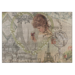 Paris France Pretty Girl Eiffel Cutting Board