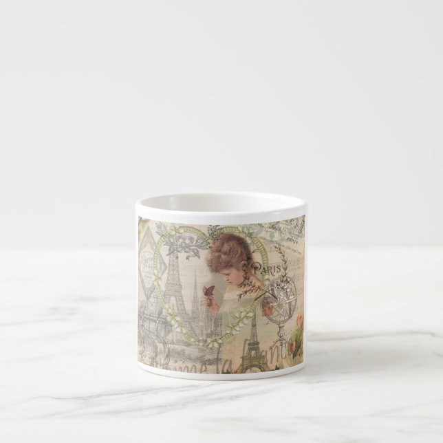 Paris France Pretty Girl Eiffel Espresso Cup (Front)