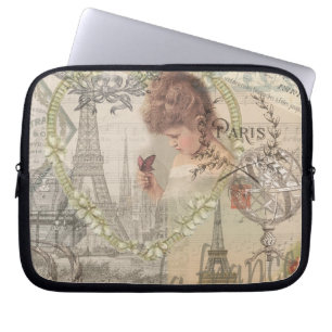 Paris France Pretty Girl Eiffel Laptop Sleeve