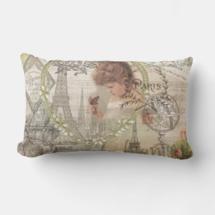 Paris France Pretty Girl Eiffel Lumbar Cushion