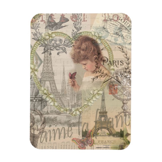 Paris France Pretty Girl Eiffel Magnet (Vertical)