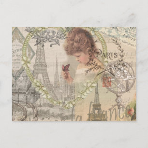 Paris France Pretty Girl Eiffel Postcard