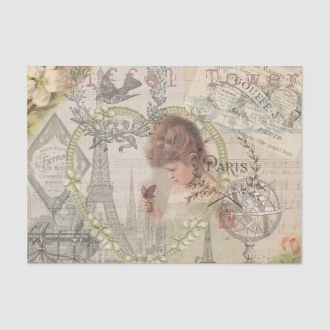 Paris France Pretty Girl Eiffel Tissue Paper (Front)