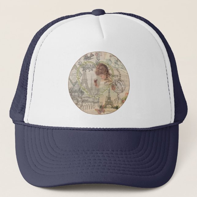 Paris France Pretty Girl Eiffel Trucker Hat (Front)