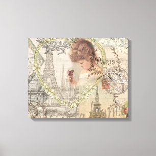Paris France Pretty Girl Soft Eiffel Canvas Print