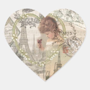 Paris France Pretty Girl Soft Eiffel Heart Sticker